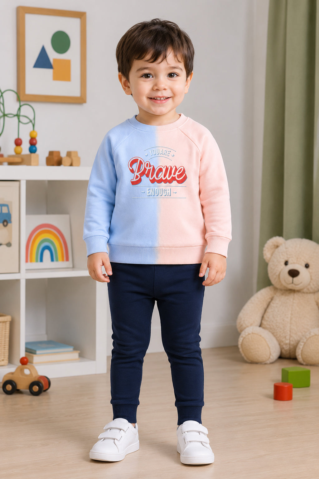 Bumzee Blue & Peach Ombre Sweatshirt, Raglan Sleeves, French Terry