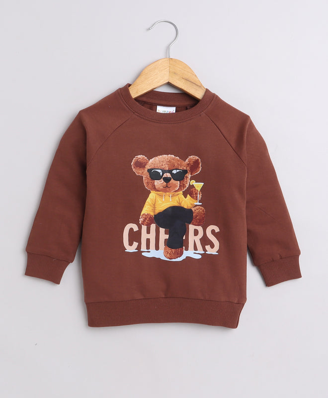 Boys French Terry Bear Sweatshirt - Brown