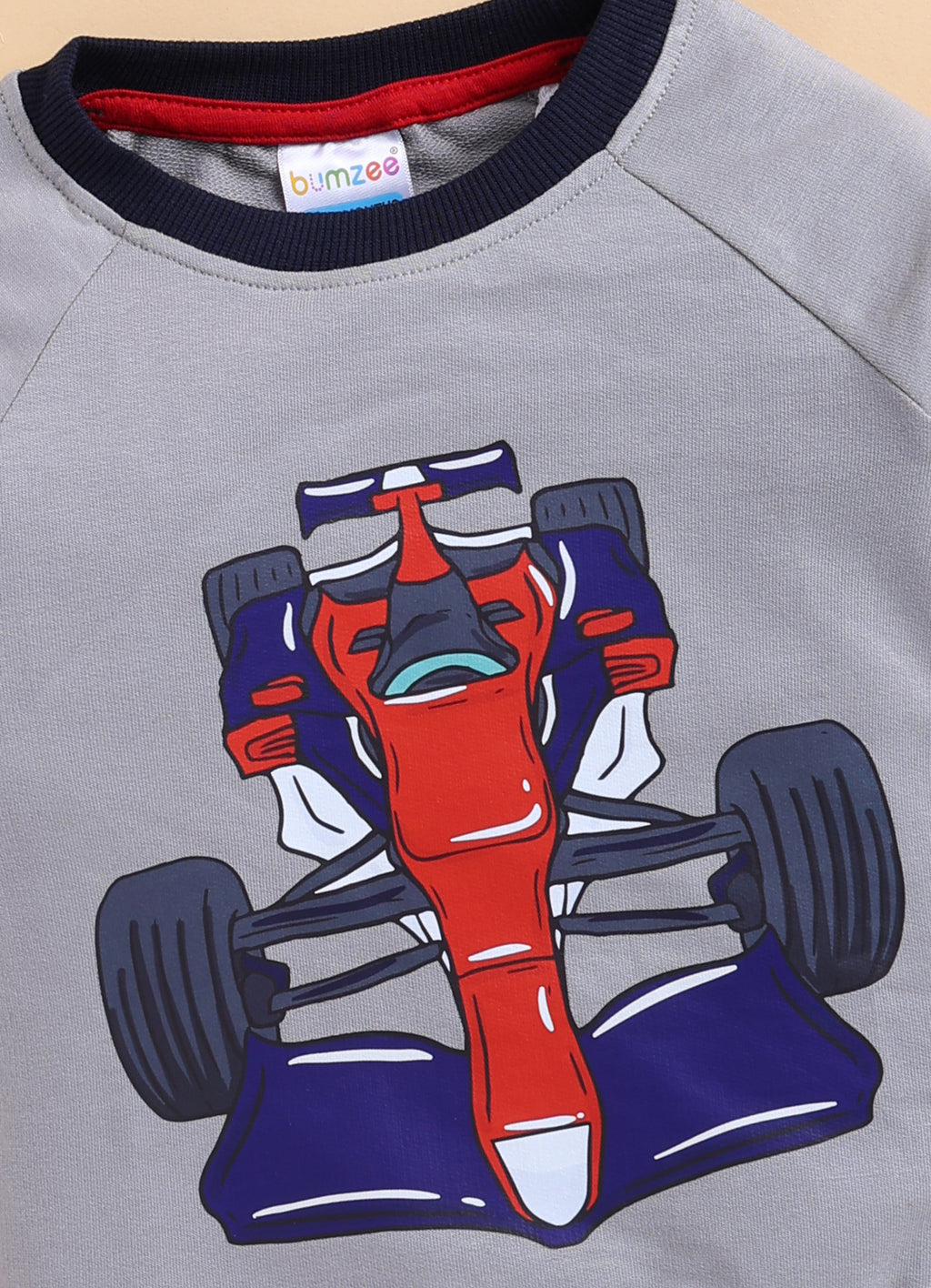 Bumzee Grey Graphic Print Sweatshirt, Raglan Sleeves, French Terry