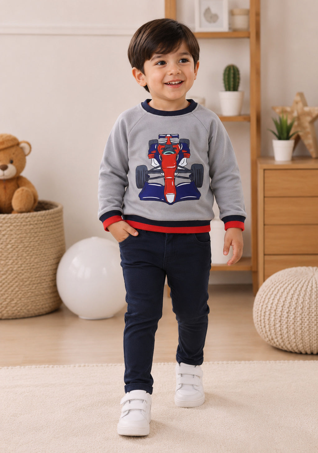 Bumzee Grey Graphic Print Sweatshirt, Raglan Sleeves, French Terry