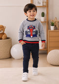 Bumzee Grey Graphic Print Sweatshirt, Raglan Sleeves, French Terry