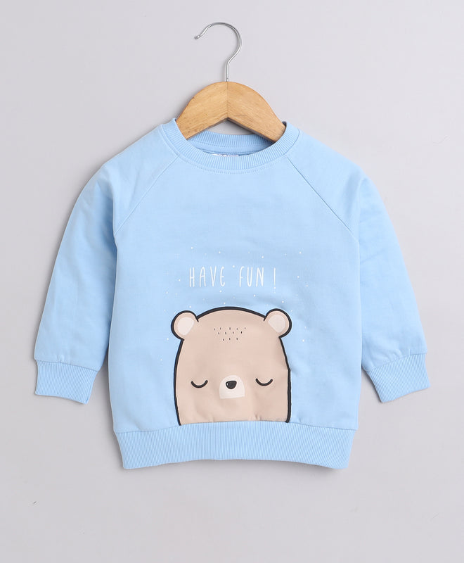 Boys French Terry Bear Sweatshirt - Sky Blue