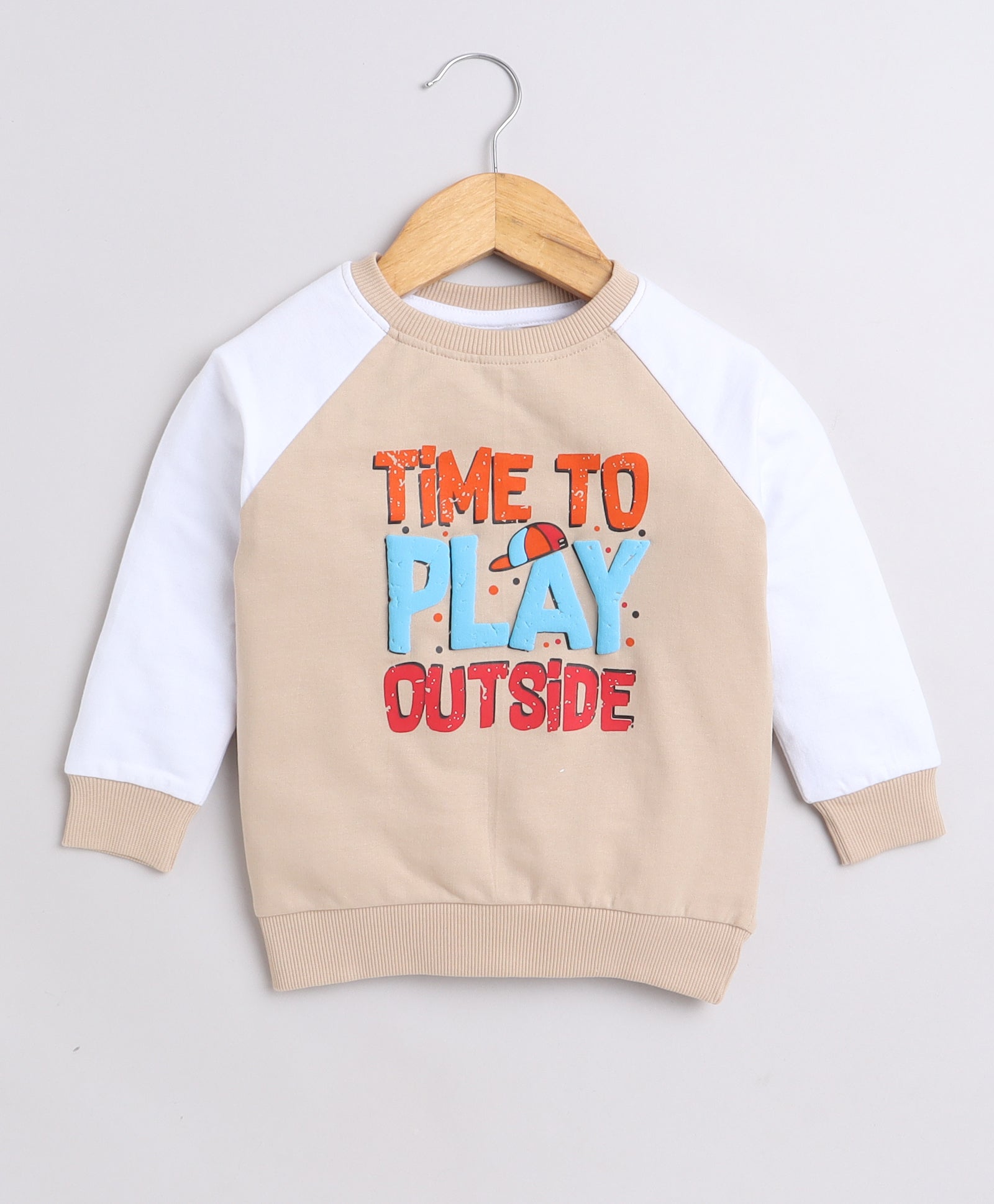 Boys French Terry Text Sweatshirt - Beige & White