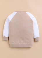 Bumzee Beige & White Graphic Print Sweatshirt, Raglan Sleeves, French Terry