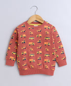 Bumzee Brown Graphic Print Sweatshirt, Full Sleeves, French Terry