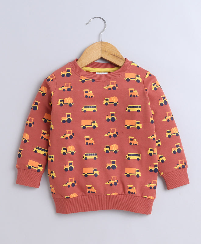 Boys French Terry Vehicle Sweatshirt - Brown