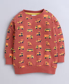 Bumzee Brown Graphic Print Sweatshirt, Full Sleeves, French Terry