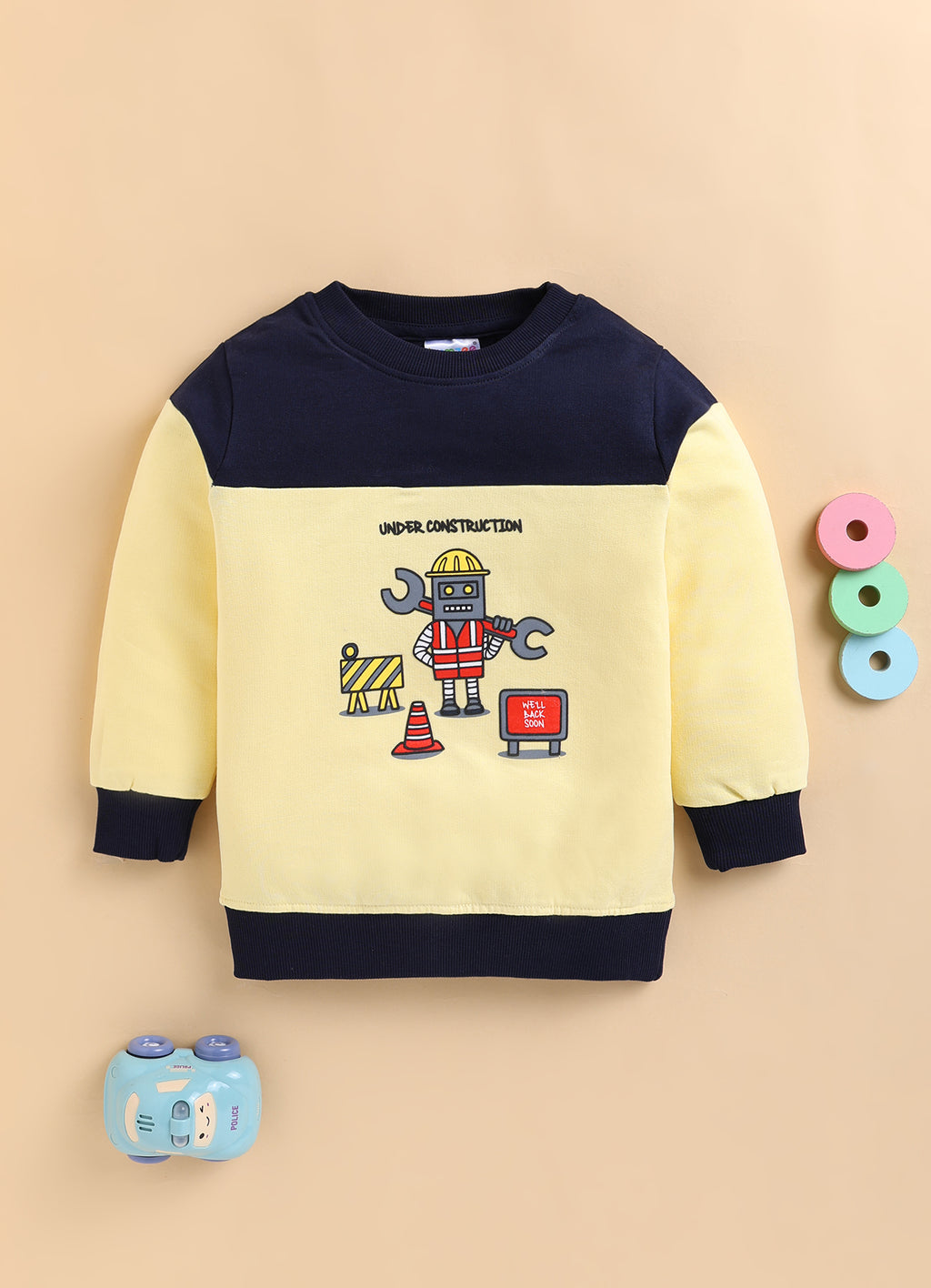 Bumzee Yellow & Navy Graphic Print Sweatshirt, Full Sleeves, French Terry (Style Peb9684N)