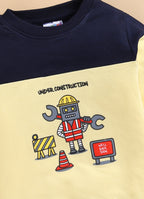 Bumzee Yellow & Navy Graphic Print Sweatshirt, Full Sleeves, French Terry (Style Peb9684N)