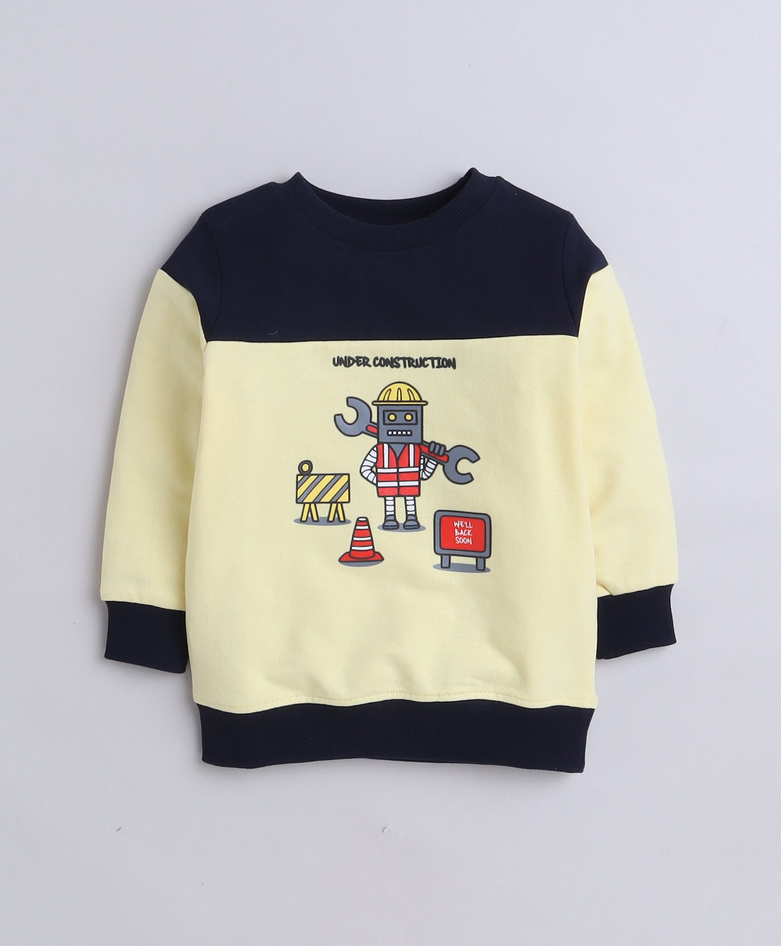 Boys French Terry Construction Theme Sweatshirt - Yellow & Navy