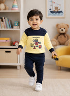 Bumzee Yellow & Navy Graphic Print Sweatshirt, Full Sleeves, French Terry (Style Peb9684N)