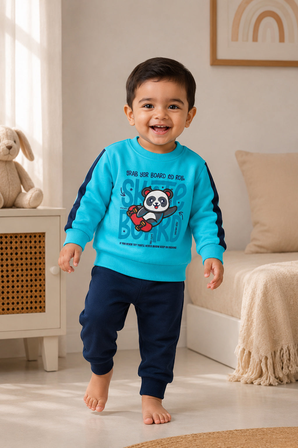 Bumzee Morpho Blue Graphic Print Sweatshirt, Full Sleeves, French Terry (Style Peb9685N)