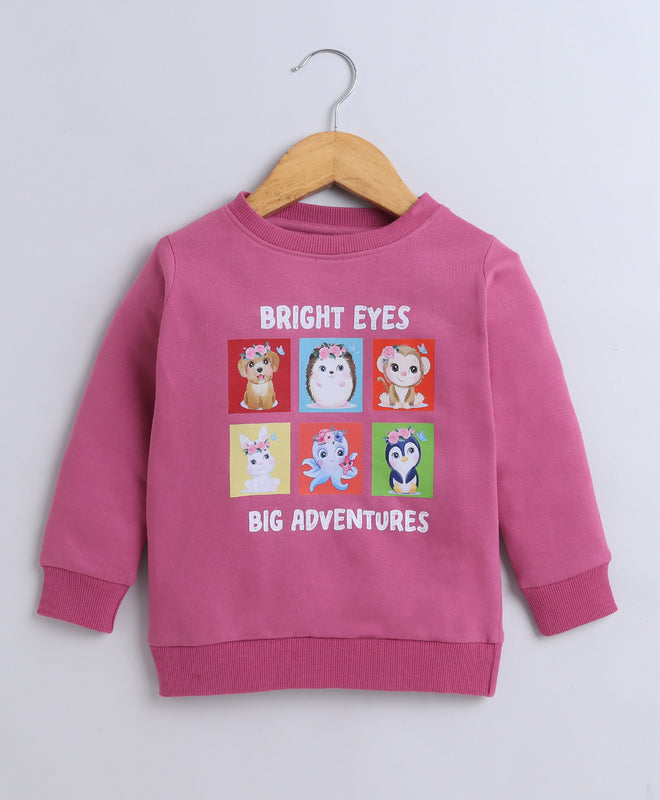 Girls Fleece Animal Sweatshirt - Mauve
