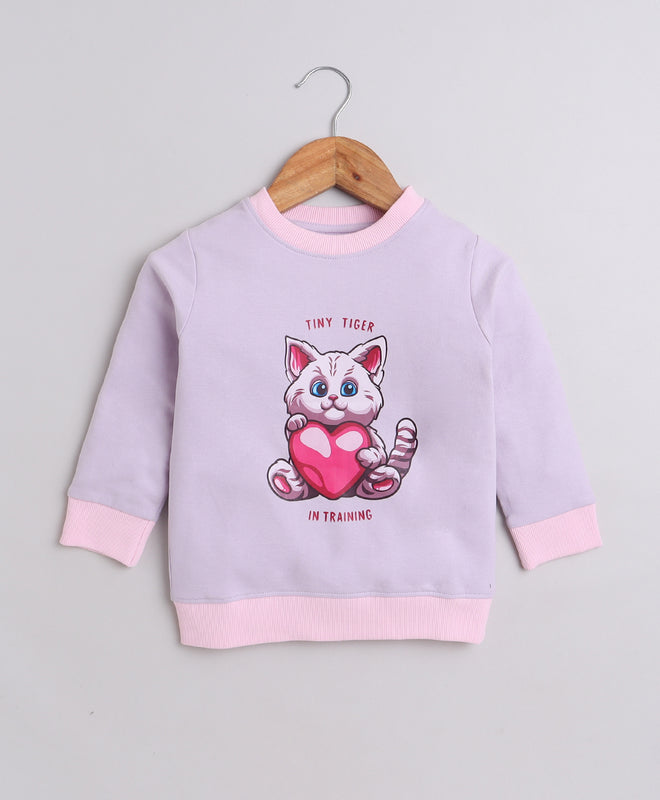 Girls French Terry Cat Sweatshirt - Lilac