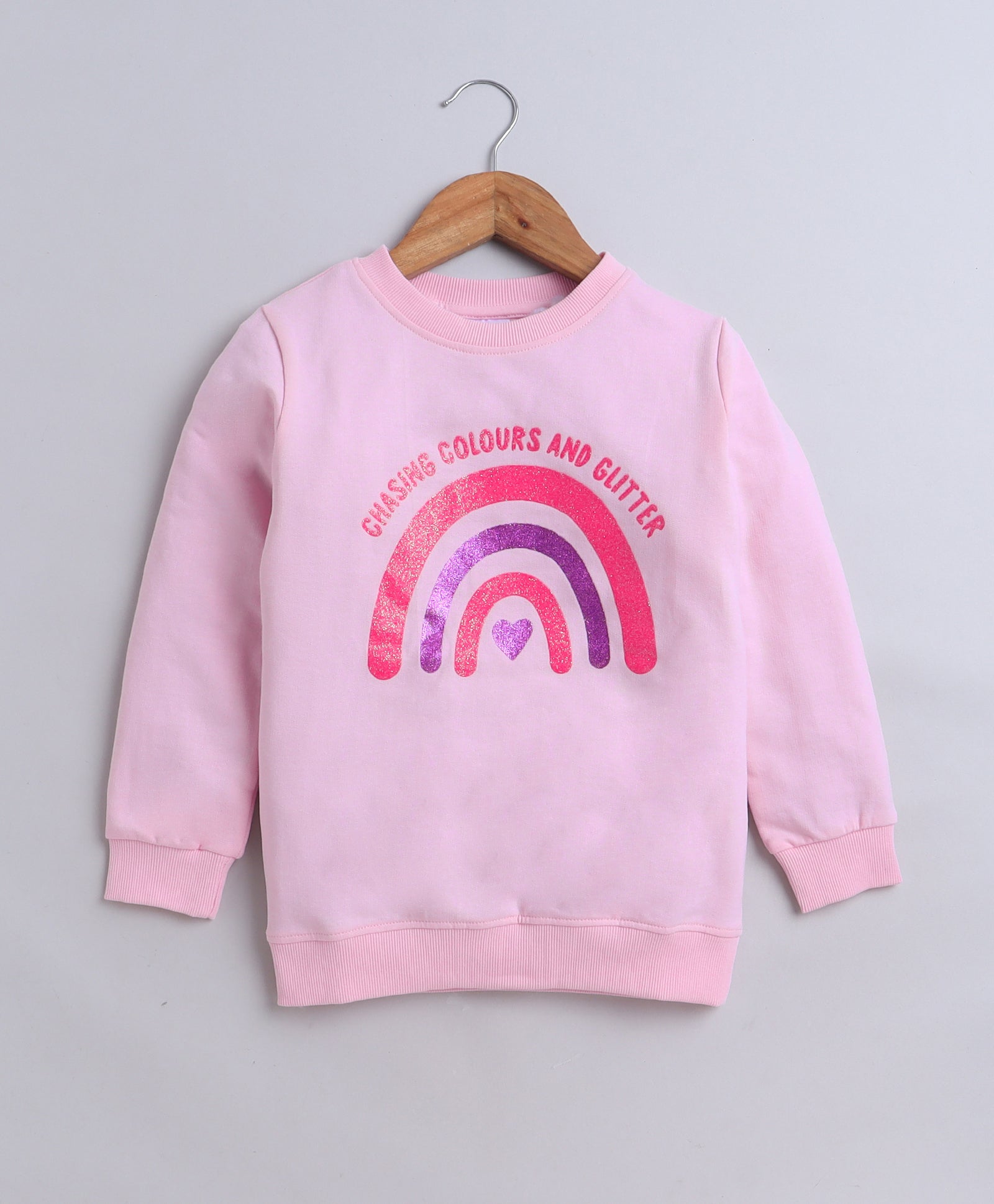 Girls French Terry Rainbow Sweatshirt - Baby Pink