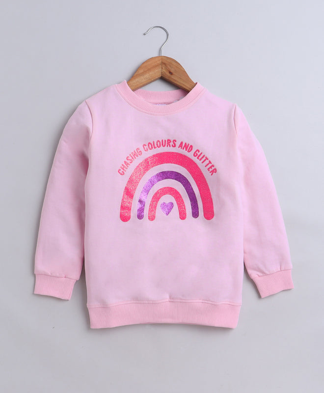 Girls French Terry Rainbow Sweatshirt - Baby Pink