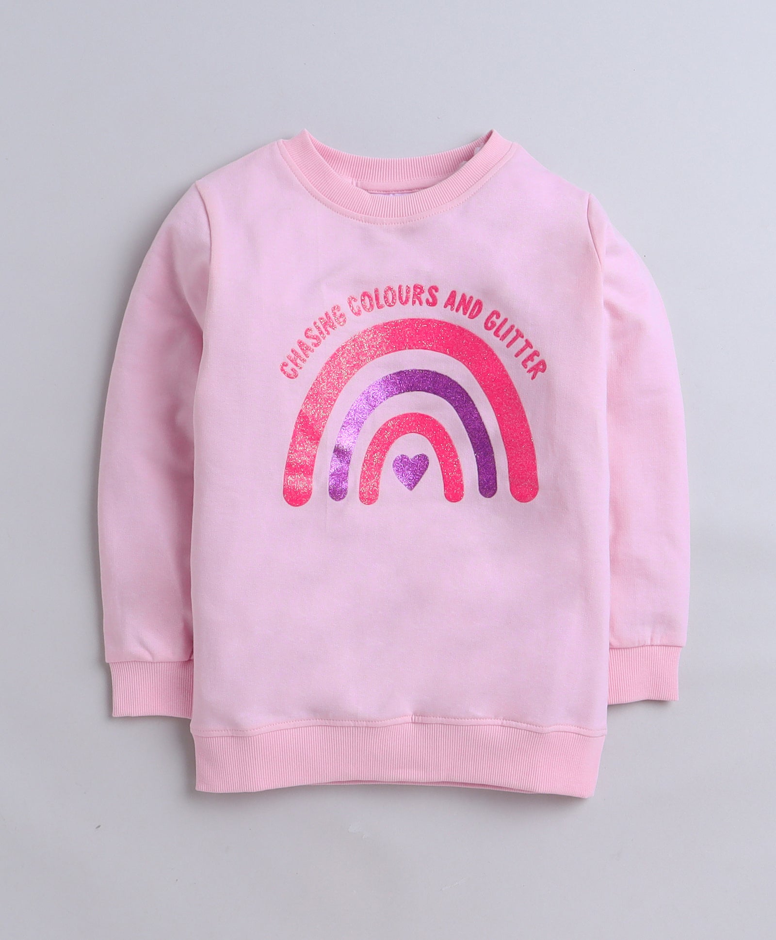 Girls French Terry Rainbow Sweatshirt - Baby Pink