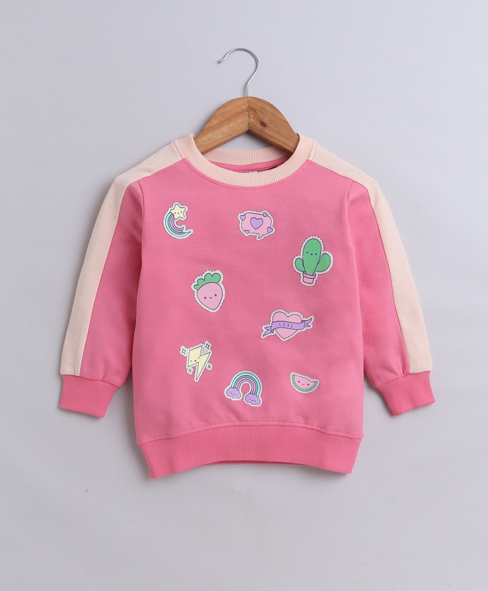 Girls French Terry Cactus & Heart Sweatshirt - Pink