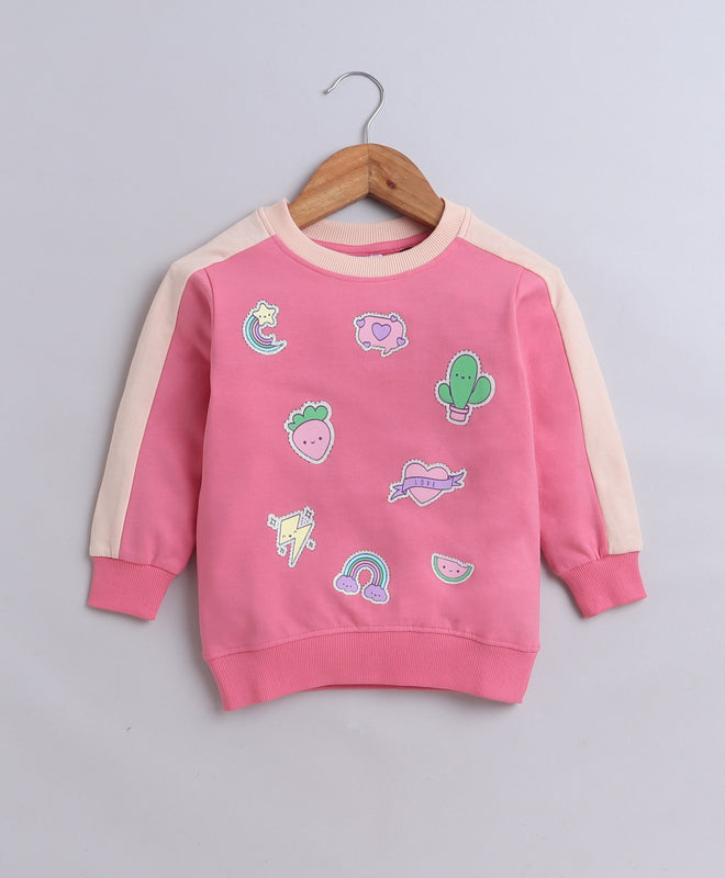 Girls French Terry Cactus & Heart Sweatshirt - Pink
