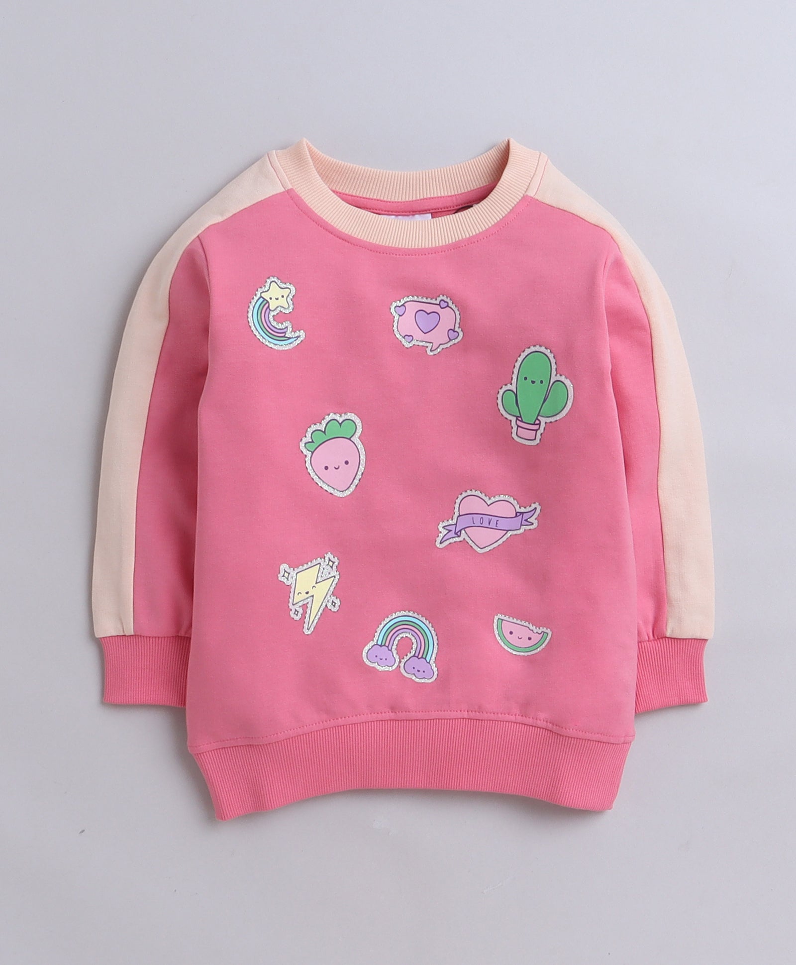 Girls French Terry Cactus & Heart Sweatshirt - Pink