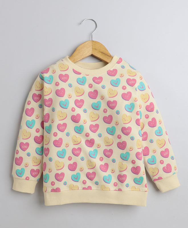 Girls French Terry Heart Sweatshirt - Beige