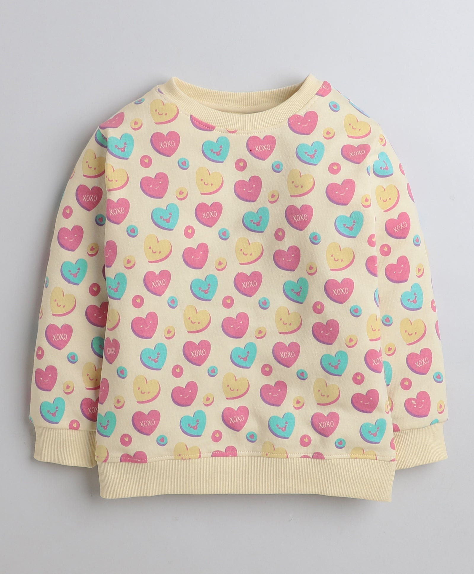 Girls French Terry Heart Sweatshirt - Beige