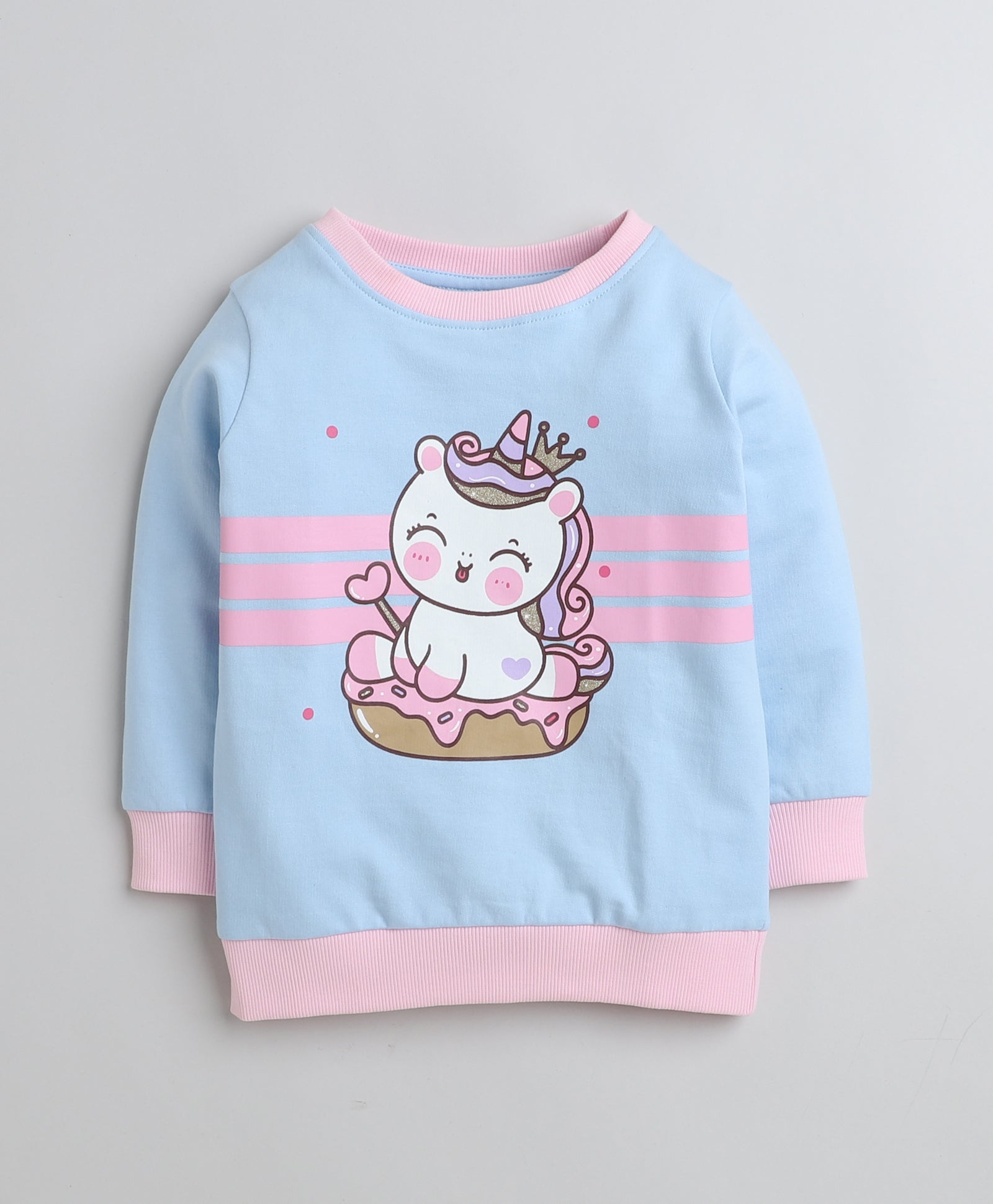 Girls French Terry Unicorn Sweatshirt - Sky Blue
