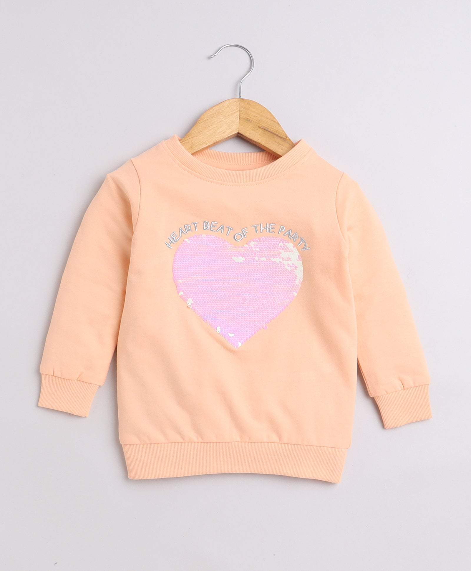 Girls French Terry Heart Sweatshirt - Peach