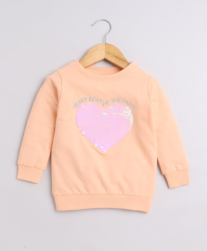 Girls French Terry Heart Sweatshirt - Peach