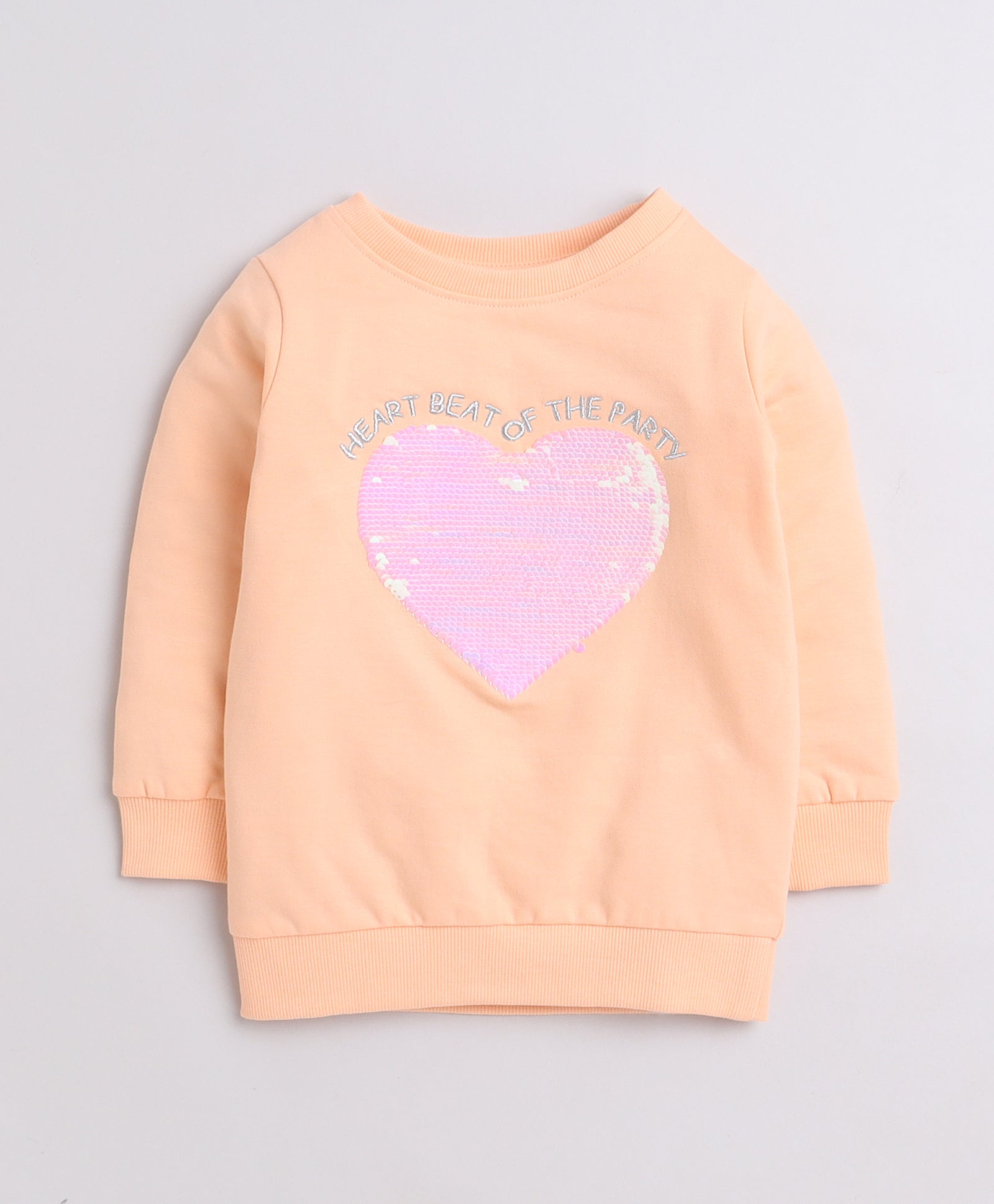 Girls French Terry Heart Sweatshirt - Peach
