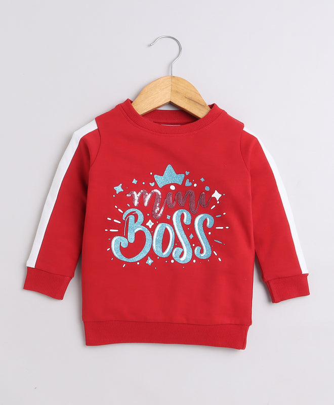 Girls French Terry Text Sweatshirt - Red