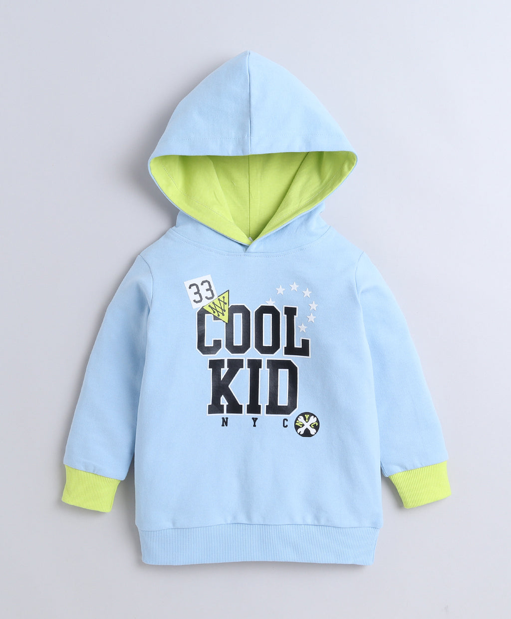 Bumzee Sky Blue Graphic Print Sweatshirt, Full Sleeves, French Terry, Hooded