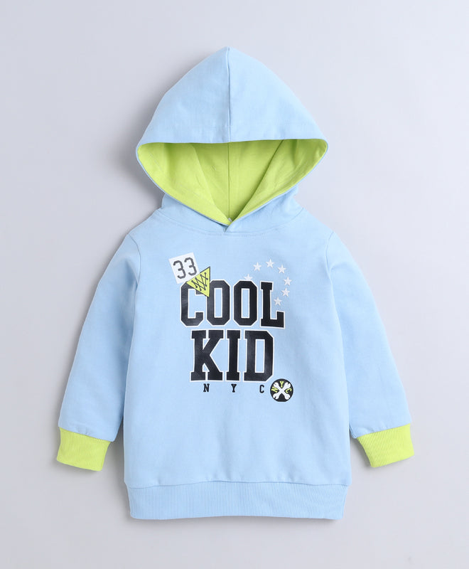 Boys French Terry Text Hooded Sweatshirt - Sky Blue
