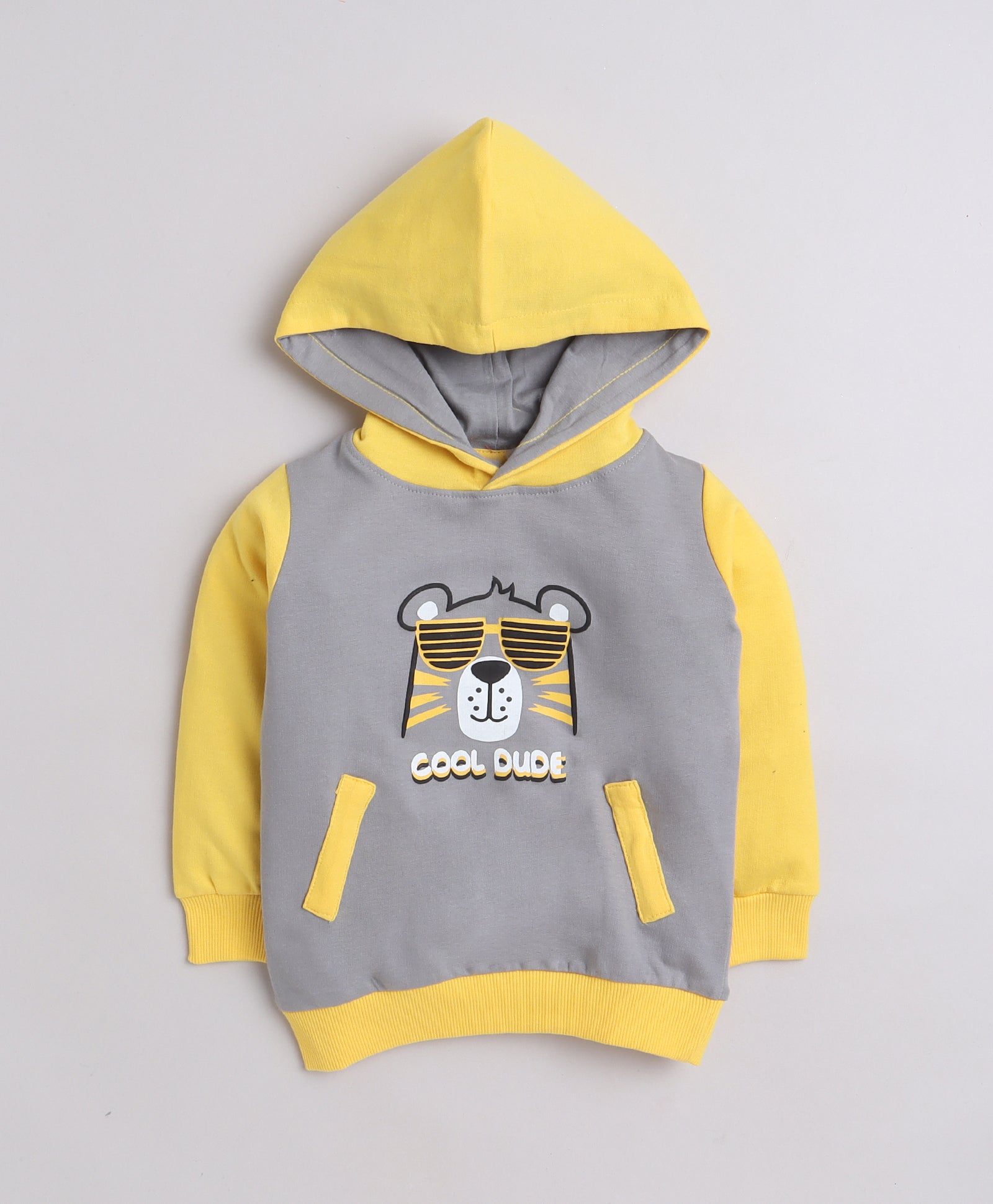 Boys Fleece Lion Hooded Sweatshirt - Grey & Yellow