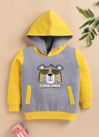 Bumzee Grey & Yellow Animal Print Sweatshirt, Full Sleeves, Fleece, Hooded (Style Peb9706N)