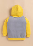Bumzee Grey & Yellow Animal Print Sweatshirt, Full Sleeves, Fleece, Hooded (Style Peb9706N)