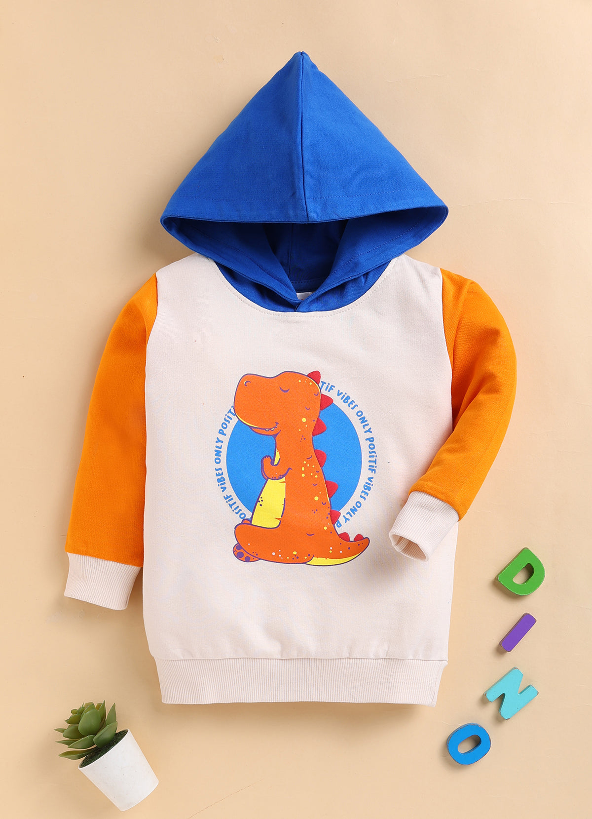 Bumzee Beige & Orange Animal Print Sweatshirt, Full Sleeves, French Terry, Hooded (Style Peb9707N)