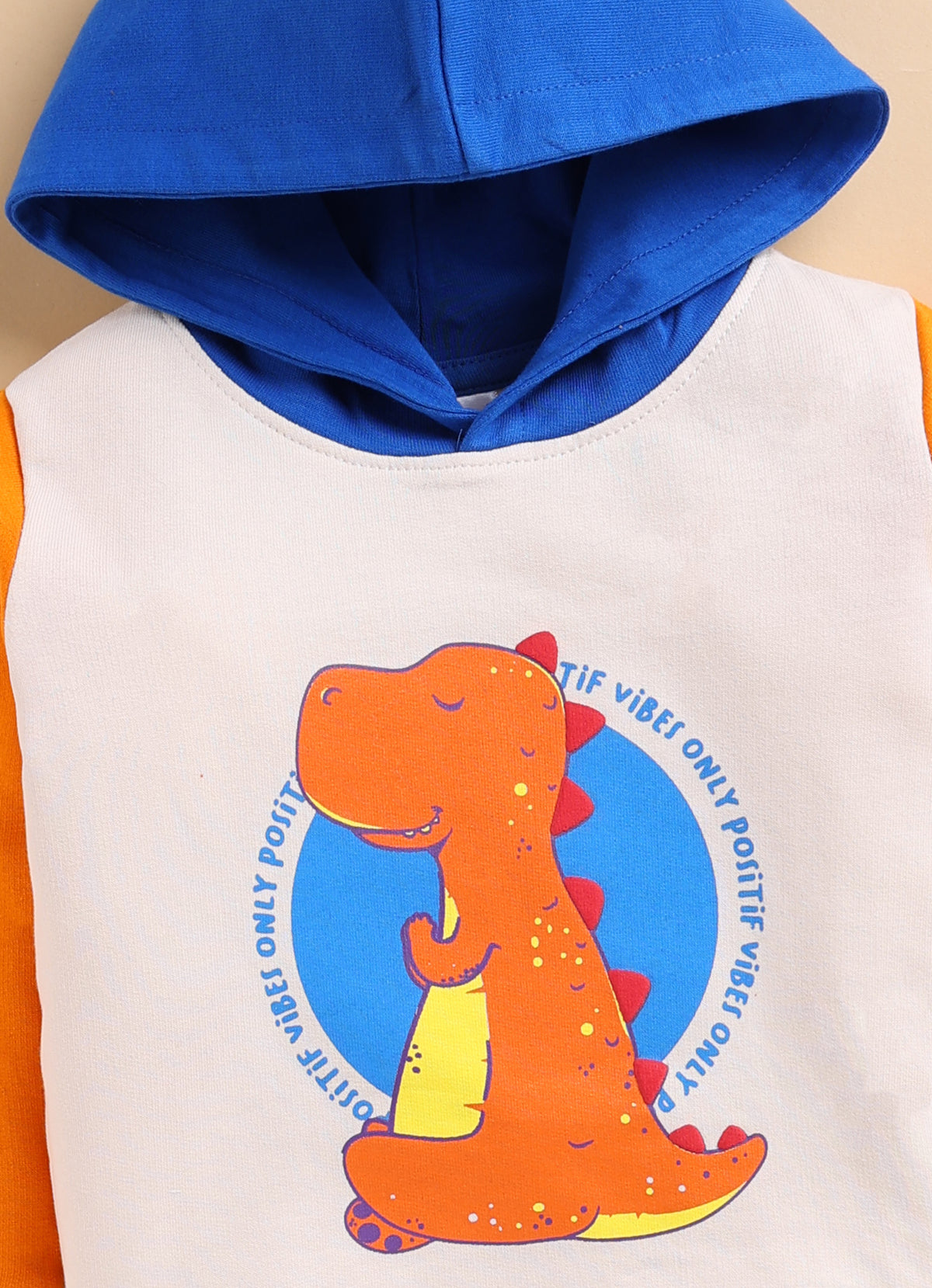 Bumzee Beige & Orange Animal Print Sweatshirt, Full Sleeves, French Terry, Hooded (Style Peb9707N)