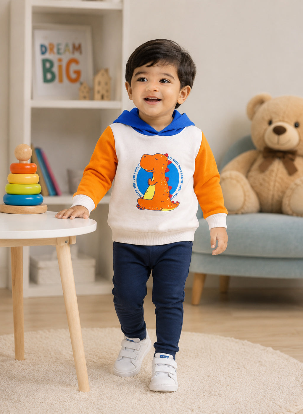 Bumzee Beige & Orange Animal Print Sweatshirt, Full Sleeves, French Terry, Hooded (Style Peb9707N)