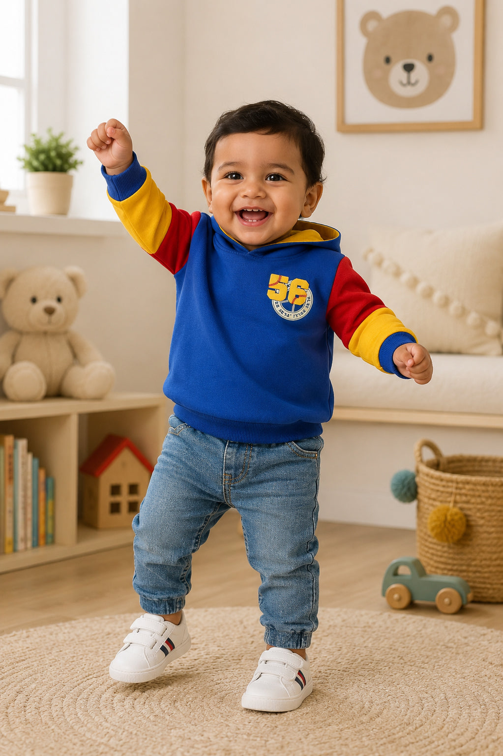 Bumzee Royal Blue Graphic Print Sweatshirt, Full Sleeves, French Terry, Hooded (Style Peb9708N)