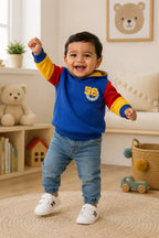 Bumzee Royal Blue Graphic Print Sweatshirt, Full Sleeves, French Terry, Hooded (Style Peb9708N)