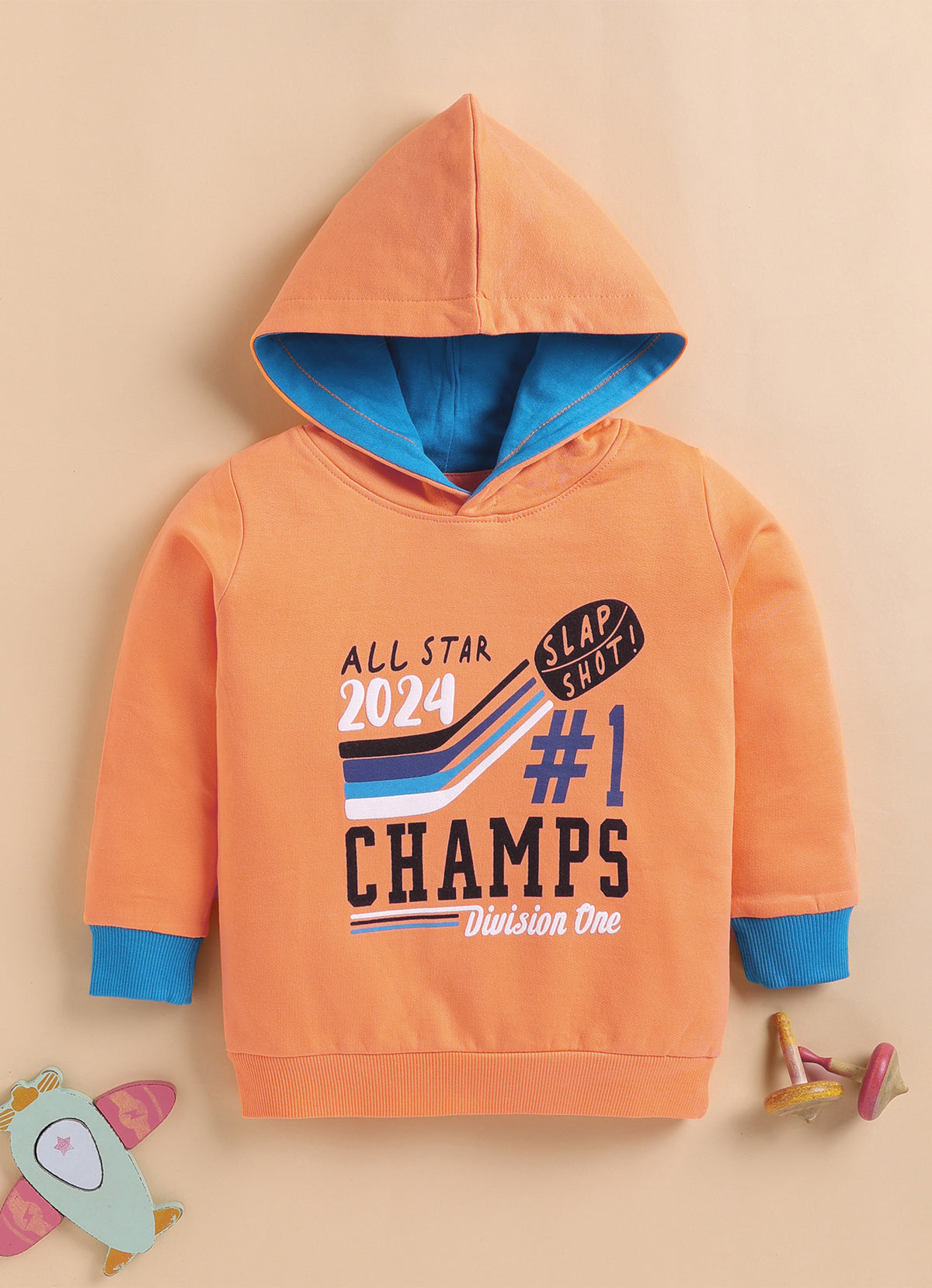 Bumzee Orange Graphic Print Sweatshirt, Full Sleeves, Fleece, Hooded (Style Peb9709N)