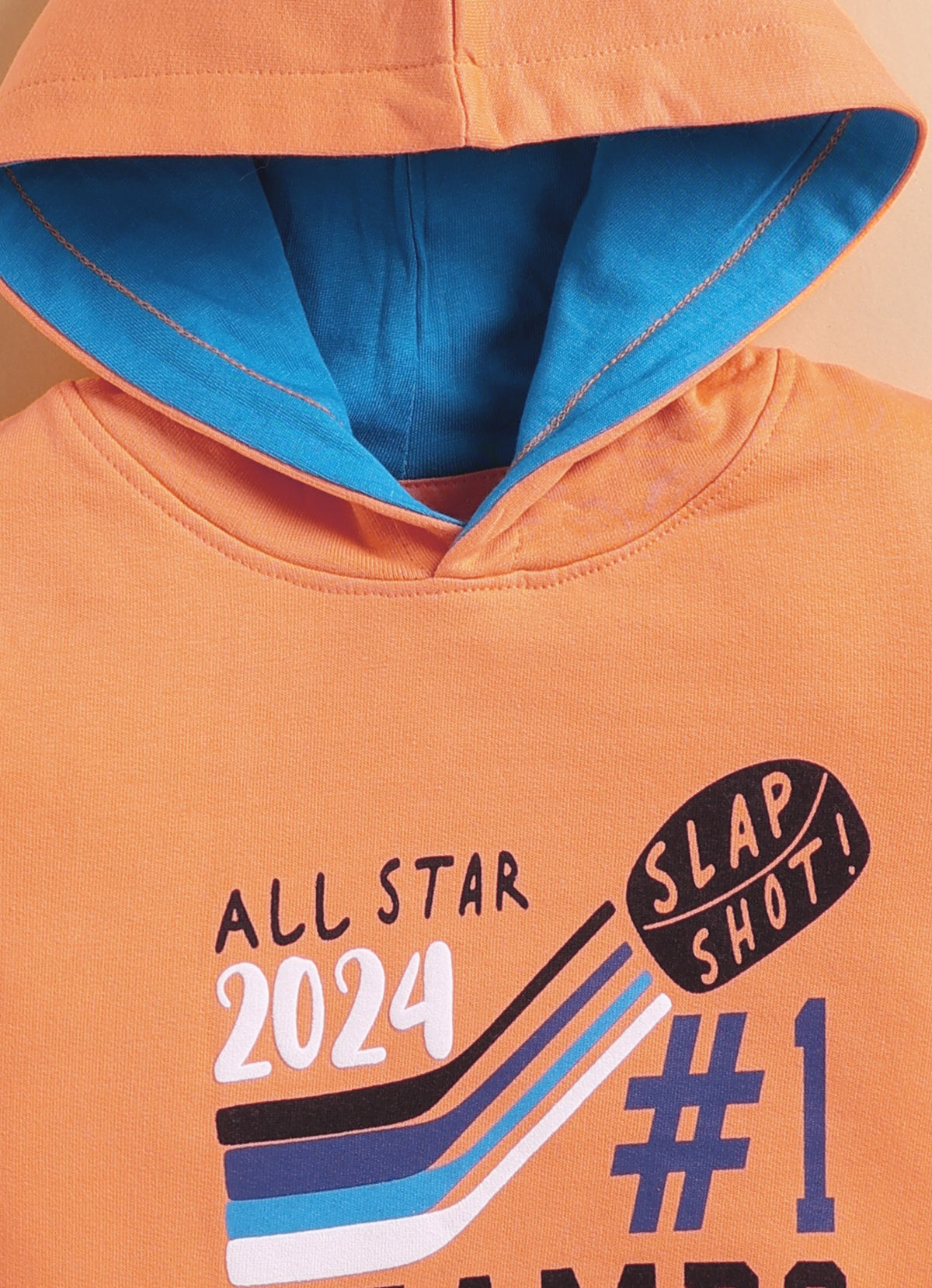 Bumzee Orange Graphic Print Sweatshirt, Full Sleeves, Fleece, Hooded (Style Peb9709N)