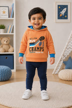 Bumzee Orange Graphic Print Sweatshirt, Full Sleeves, Fleece, Hooded (Style Peb9709N)
