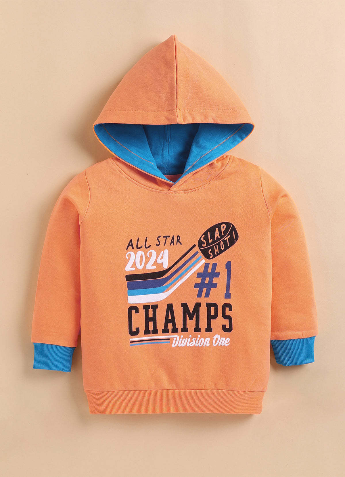 Bumzee Orange Graphic Print Sweatshirt, Full Sleeves, Fleece, Hooded (Style Peb9709N)