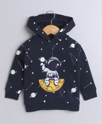 Bumzee Navy Graphic Print Sweatshirt, Full Sleeves, Fleece, Hooded (Style Peb9711)
