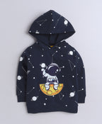 Bumzee Navy Graphic Print Sweatshirt, Full Sleeves, Fleece, Hooded (Style Peb9711)