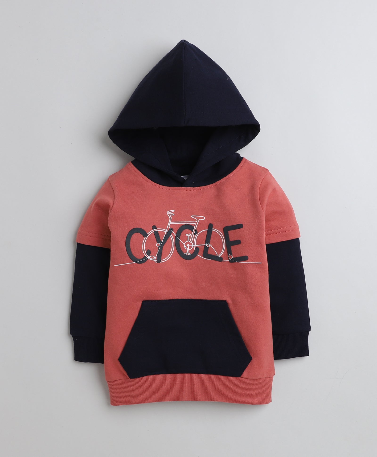 Boys French Terry Cycle Hooded Sweatshirt - Brick Red & Navy