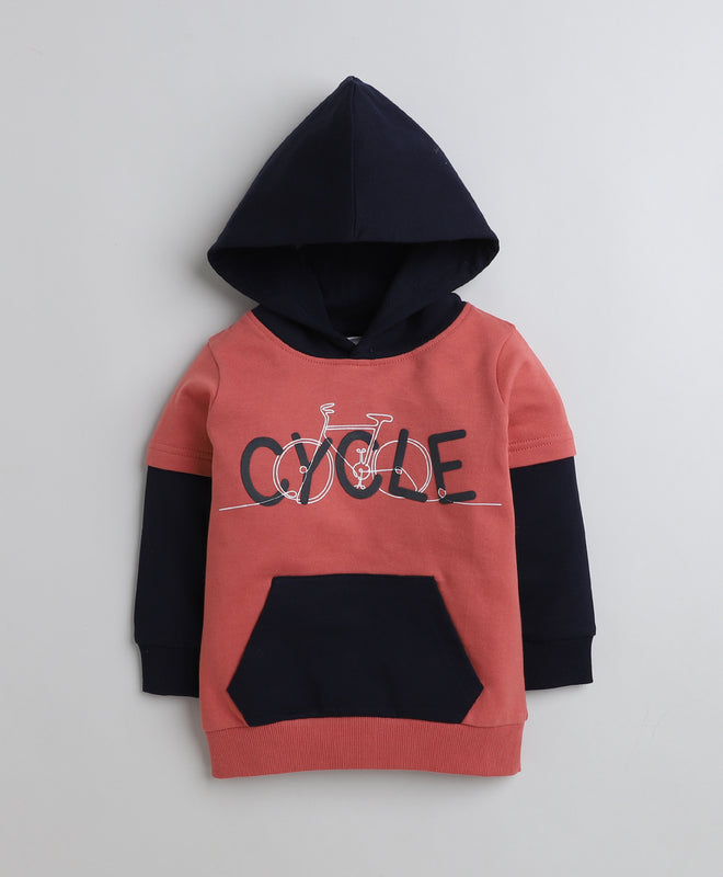 Boys French Terry Cycle Hooded Sweatshirt - Brick Red & Navy