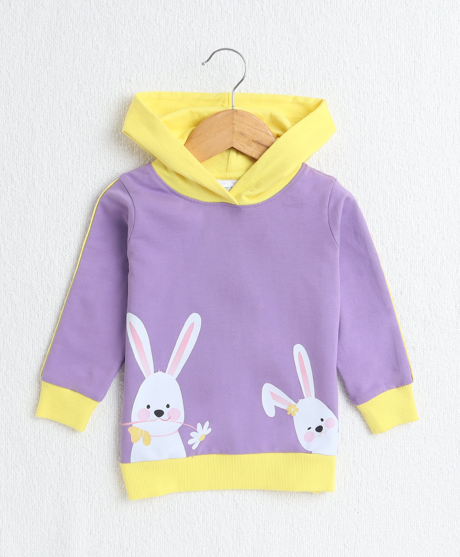 Girls  French Terry Bunny Hooded Sweatshirt - Lavender & Yellow